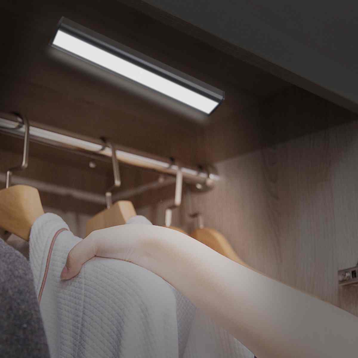 Motion-activated LED bar lights installed inside closet for automatic lighting