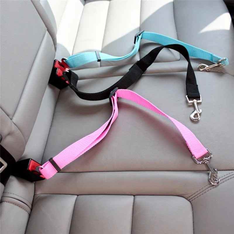 Pet car seat belt harness with adjustable strap for dogs and cats