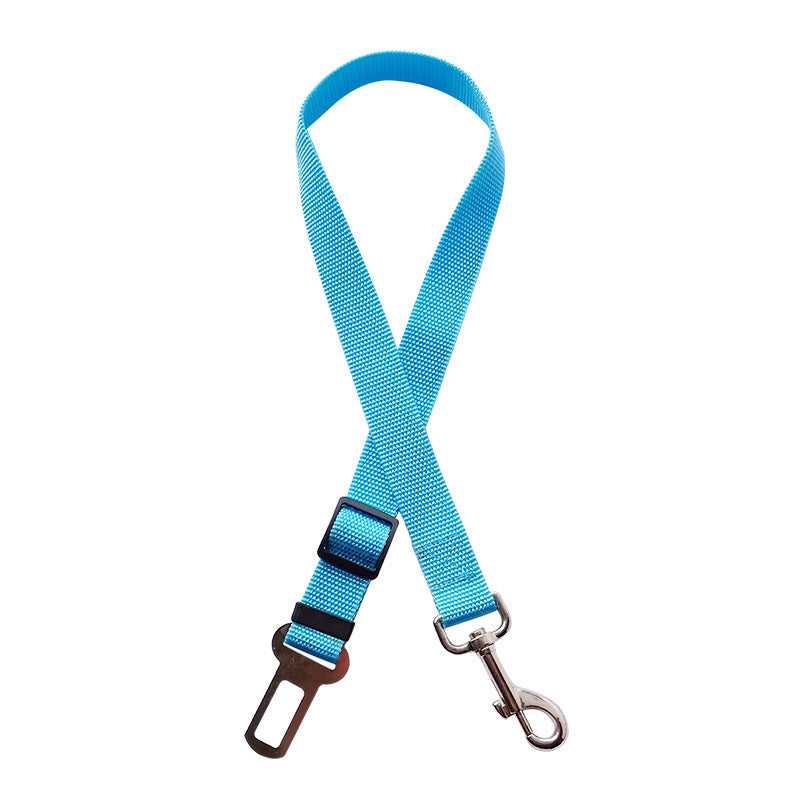 Pet vehicle safety harness with metal clip and adjustable length