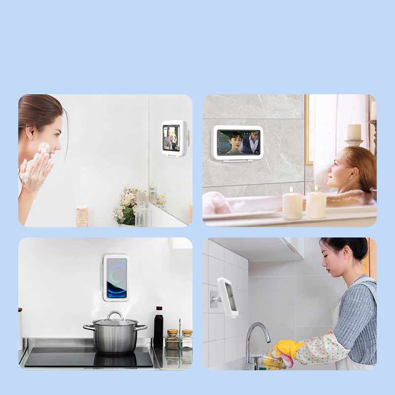 Waterproof phone holder for shower with clear touchscreen window