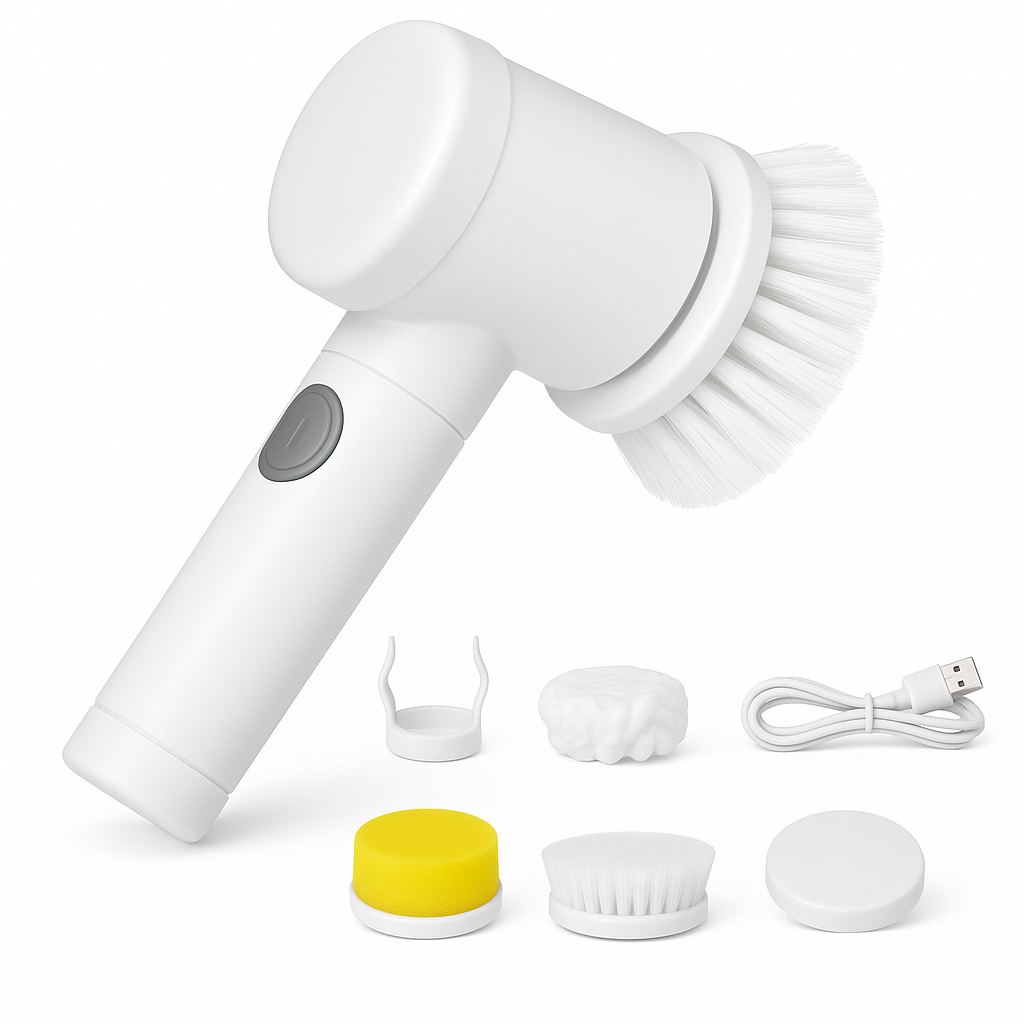 Rechargeable electric spin scrubber for bathroom and kitchen cleaning