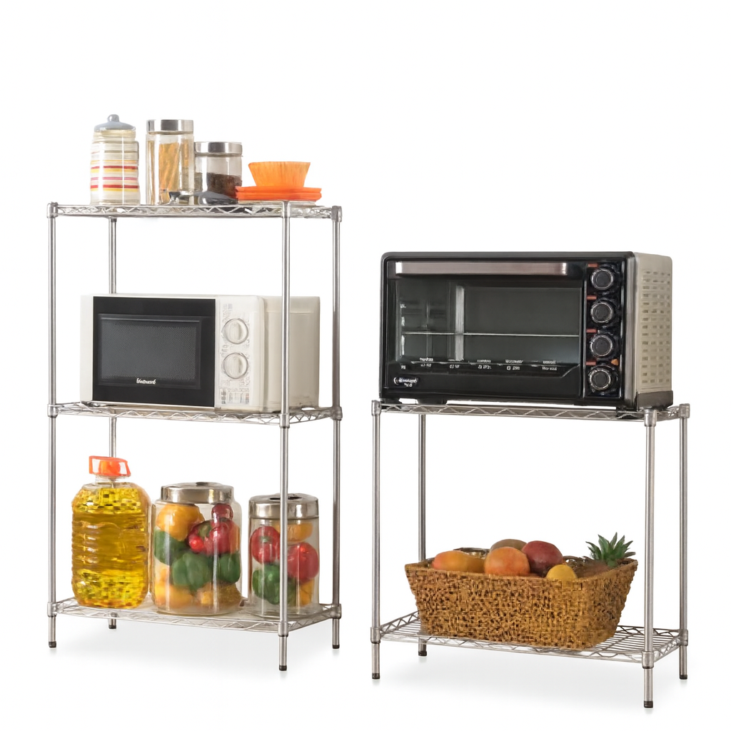 Adjustable 3-tier stainless steel household storage rack for kitchen counter