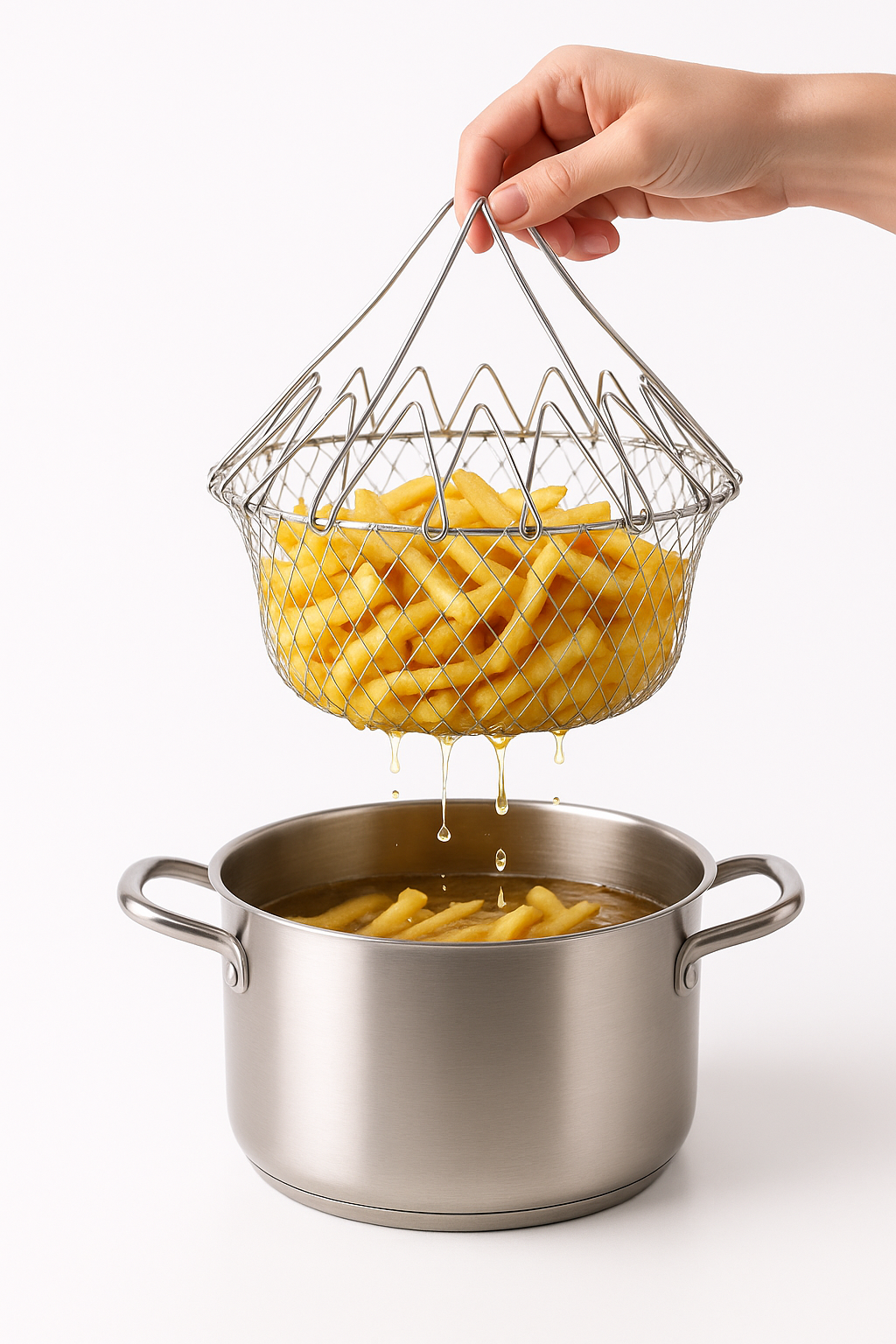 Stainless Steel Foldable Deep Fry Basket – Multi-Purpose Kitchen Strainer