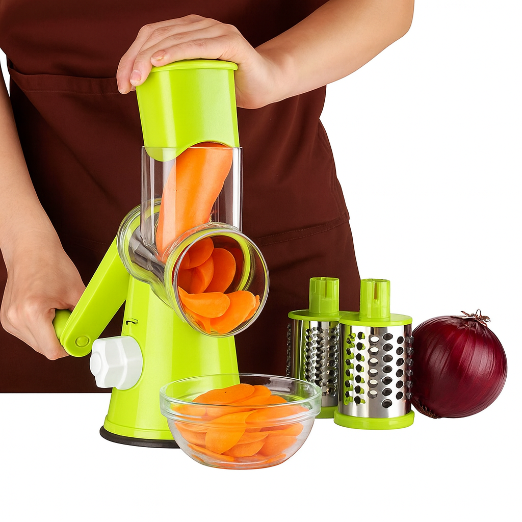 Round Mandoline Vegetable Cutter – 3-Blade Rotary Slicer & Shredder for Easy Meal Prep