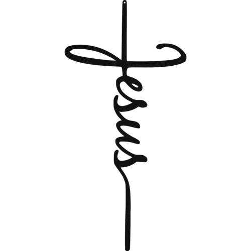 Minimalist Jesus cross metal wall art displayed in modern living room décor