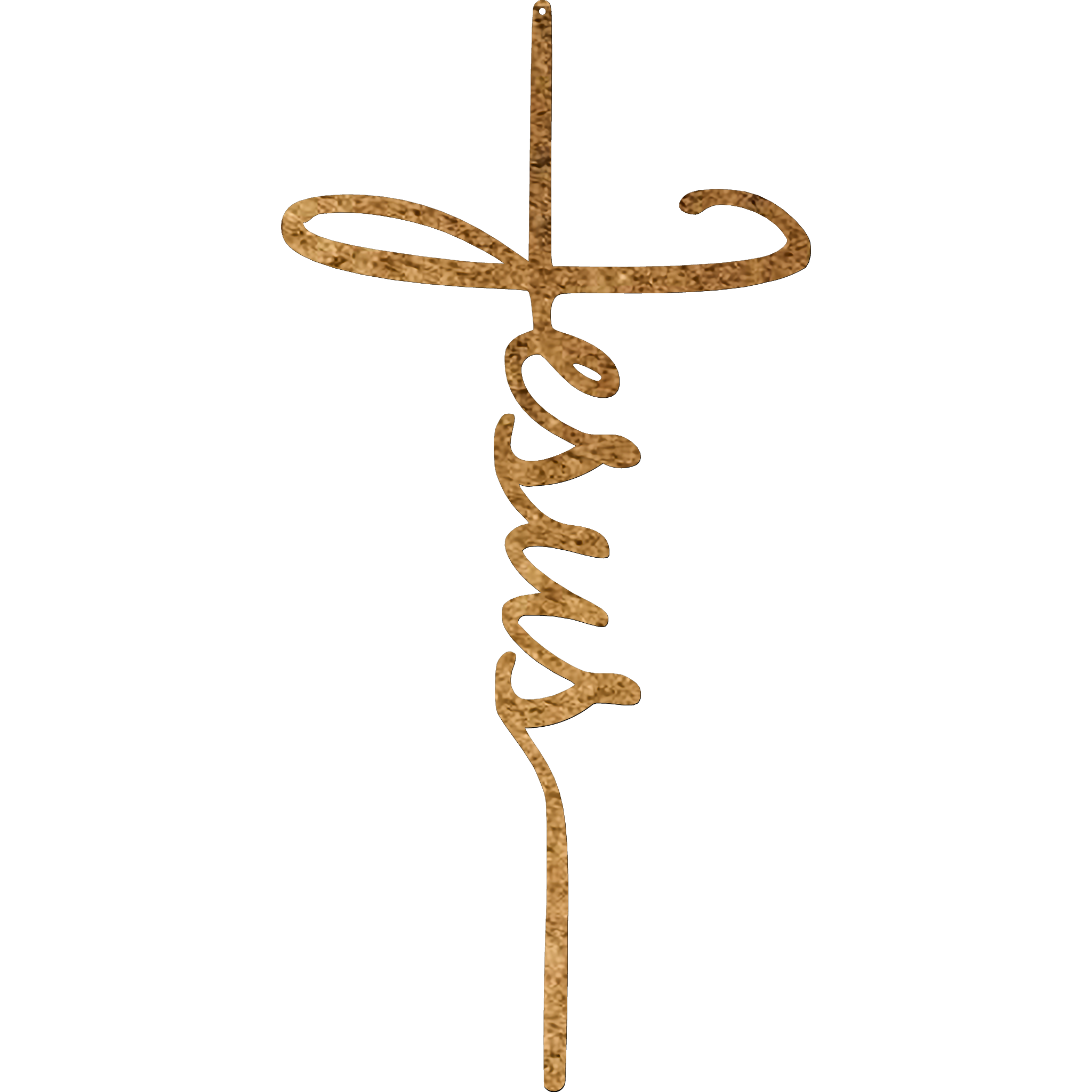Minimalist Jesus Cross metal wall art with scripture-style design