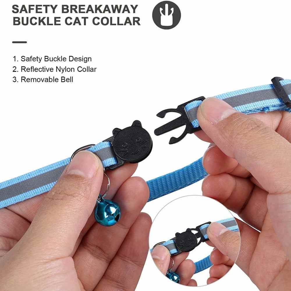 Reflective Airtag Case Collar for Cats and Dogs with blue nylon strap and removable bell