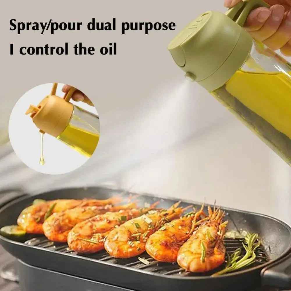 2-in-1 Oil Spray & Pour Bottle – Glass Olive Oil Dispenser (500ml)