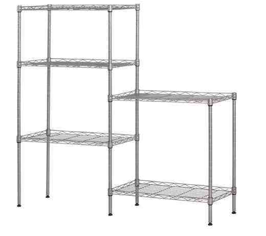 Household storage rack with adjustable shelves for microwave and appliances