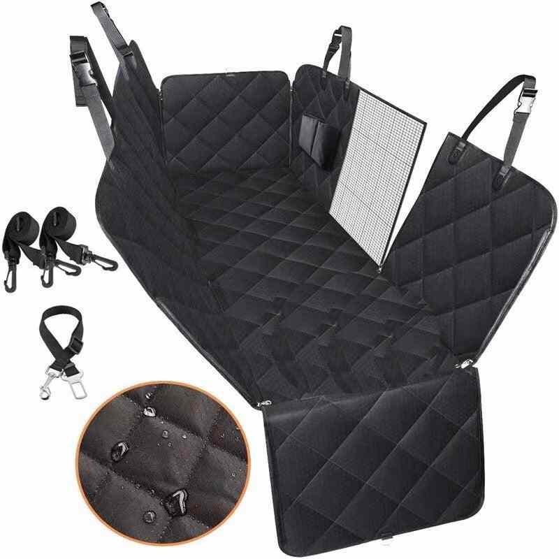 Waterproof Dog Car Seat Cover Hammock with Mesh Window & Safety Straps