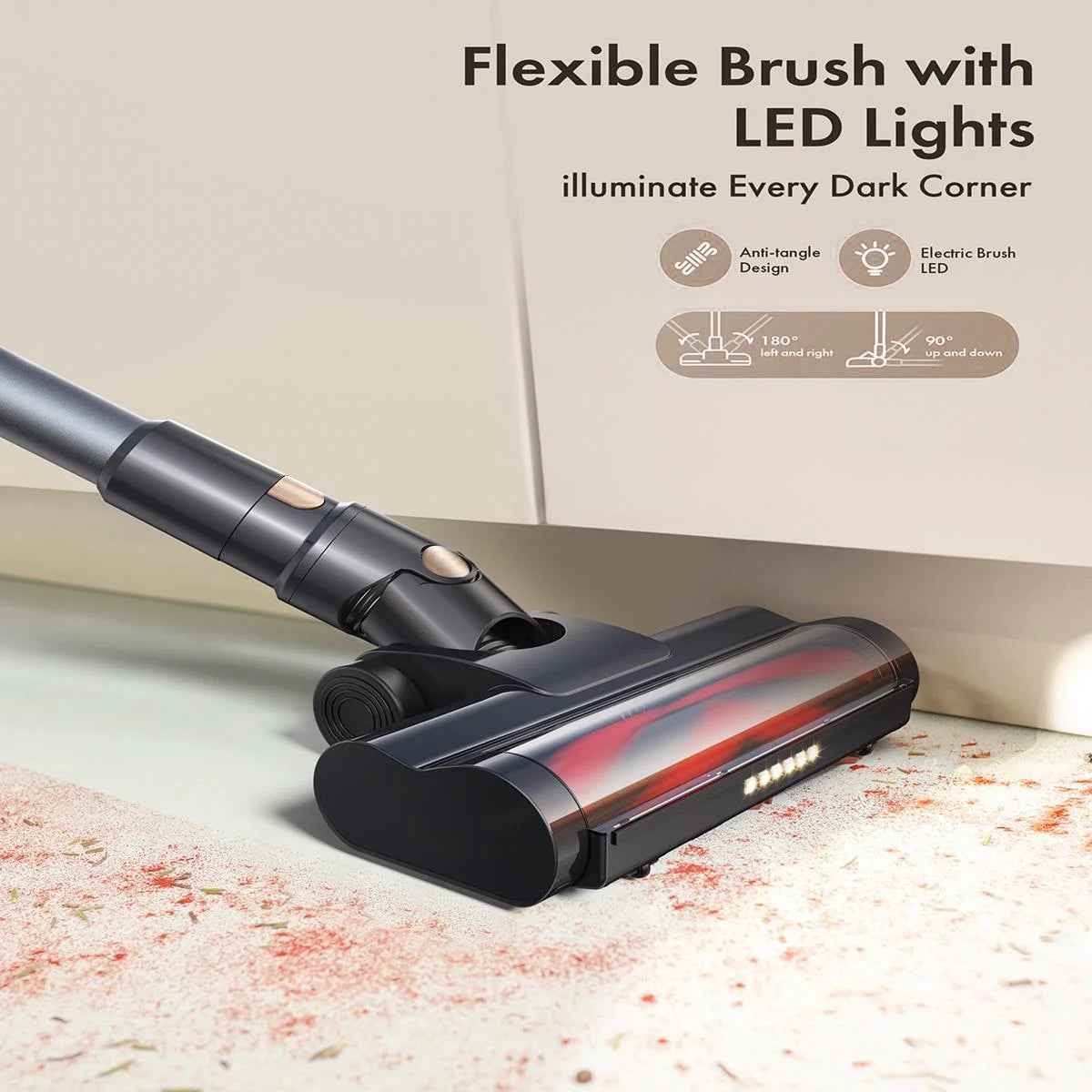 Cordless Vacuum Cleaner, 300W 23Kpa Powerful Suction Vacuum with LED Display, 3 Suction, 48Mins Runtime, Lightweight Stick Cleaner with Sofa Brush for Hard Floor/Carpet/Pet Hair/Car, Black