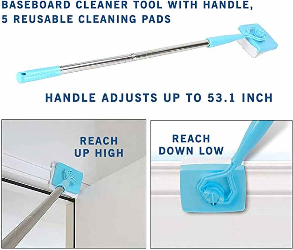 Baseboard Buddy Retractable Cleaning Brush Mop – Extendable Baseboard, Wall & Floor Cleaner