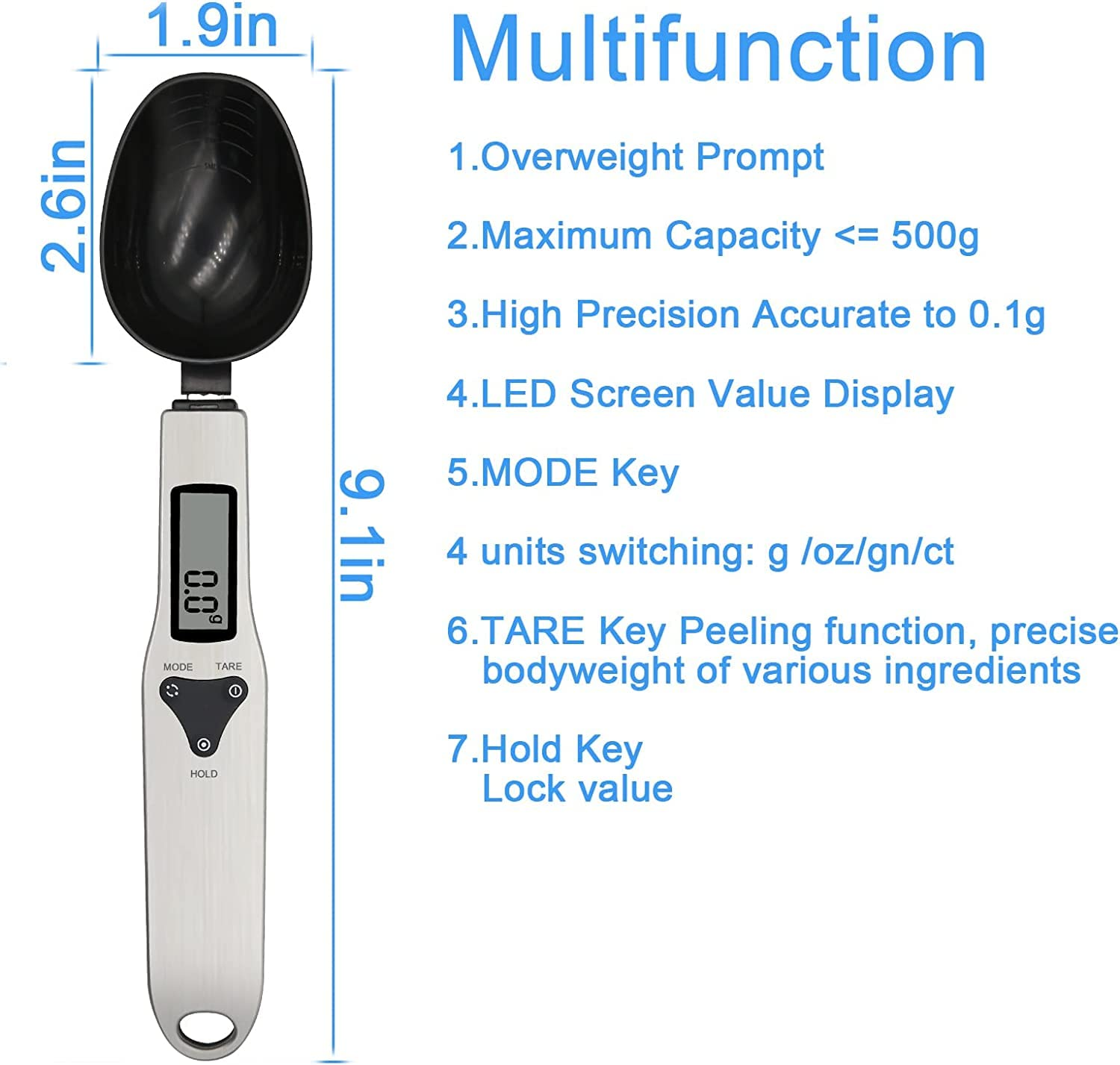Handheld electronic spoon scale with LCD screen